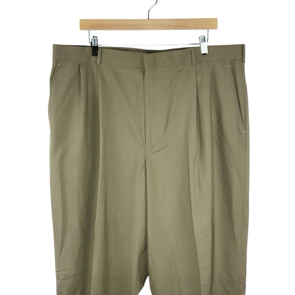 NWT Lands End Mens 40x34 Dark Khaki Wool Dress Pants Trousers Pleated Cuffed - Picture 3 of 8